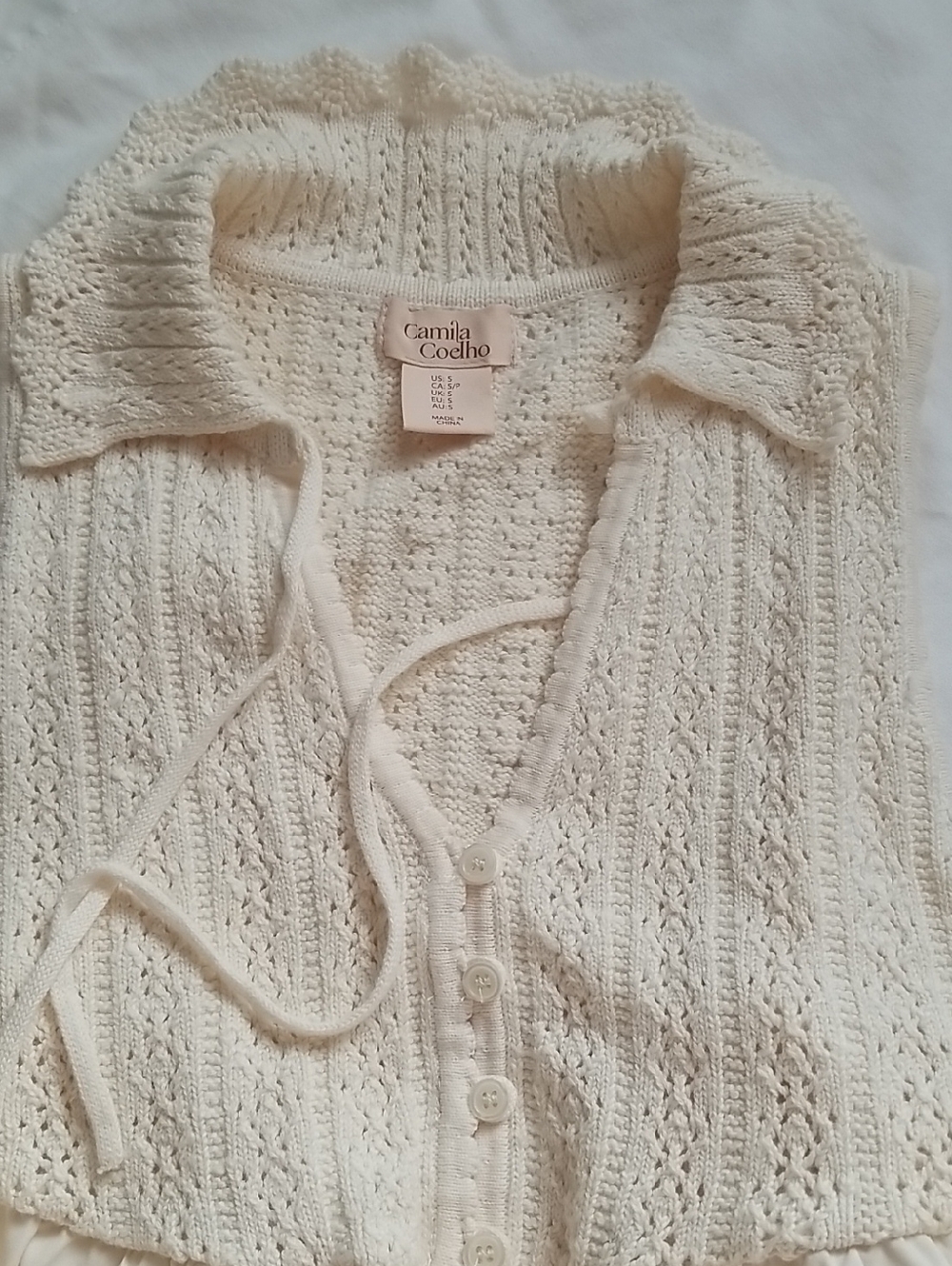 NEW! Camila Coelho Ivory Cream Collar Crochet Sleeveless Button Tank Vest Top - Picture 5 of 7